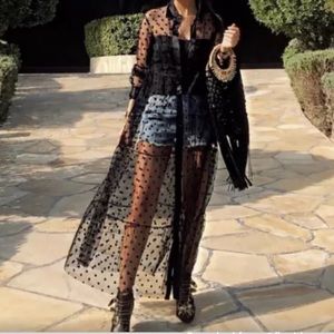 ZARA Long Black Polka Dot Tulle Sheer